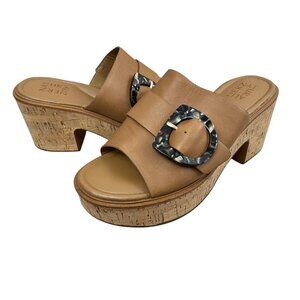 Naturalizer Slip On Sandals Clara Sz 9 Tan Chunky‎ Heel Platform Comfort Boho